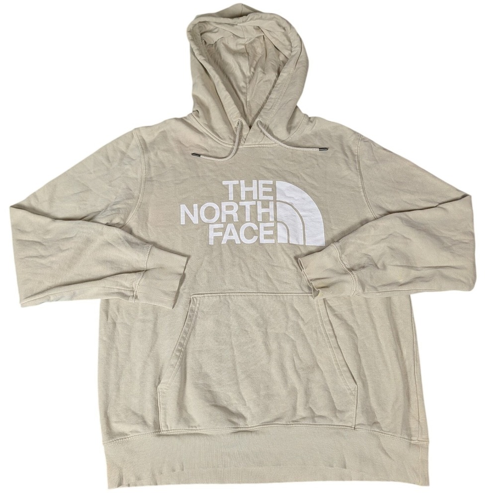 The North Face Mens Half Dome Pullover Hoodie Beige Tan Graphic Logo NF0A4M4B  L
